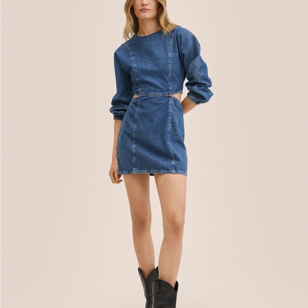 Mango Blue Long Sleeve Dress with Elegant Design
